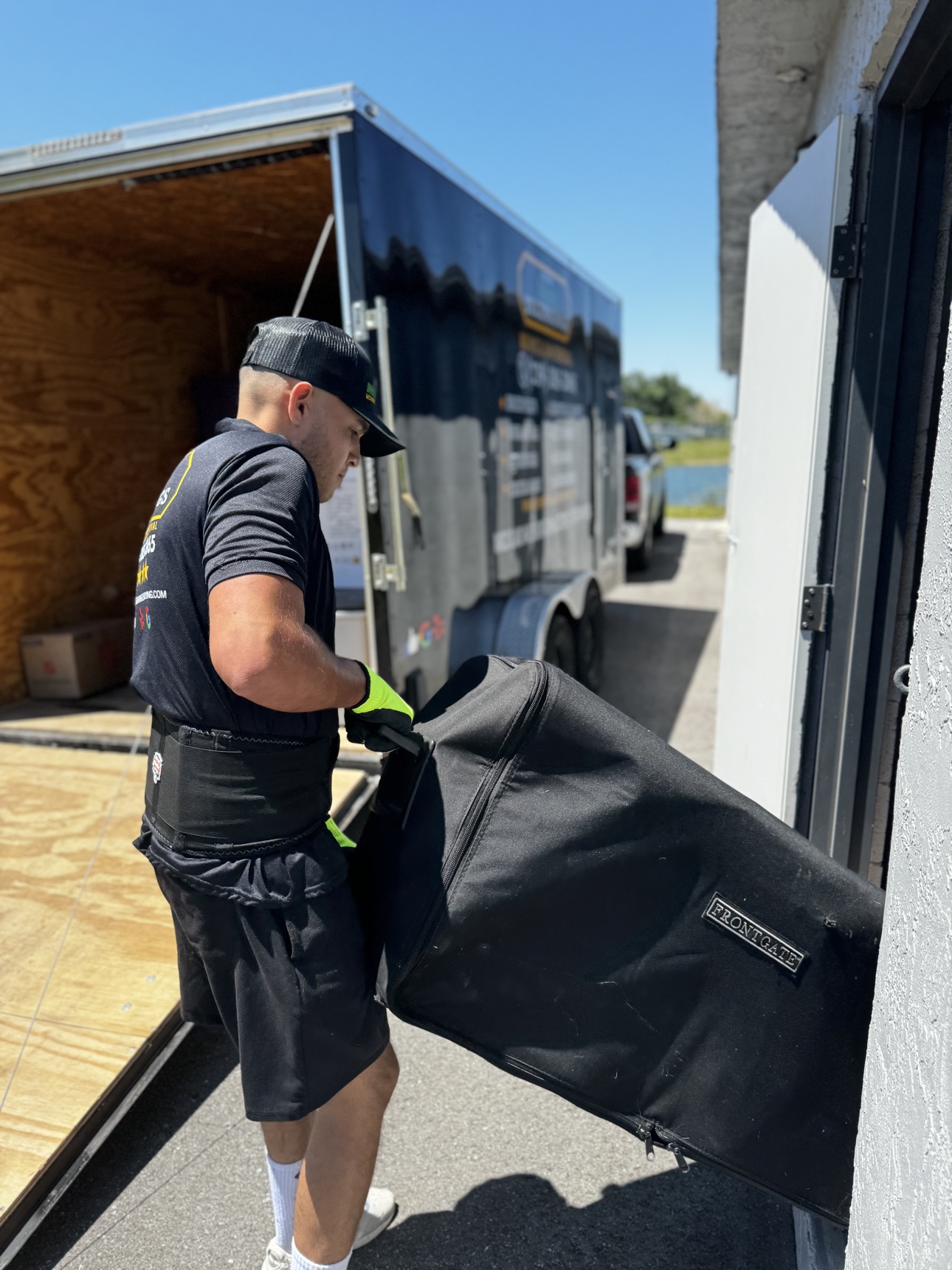 Crew carefully loading a move
