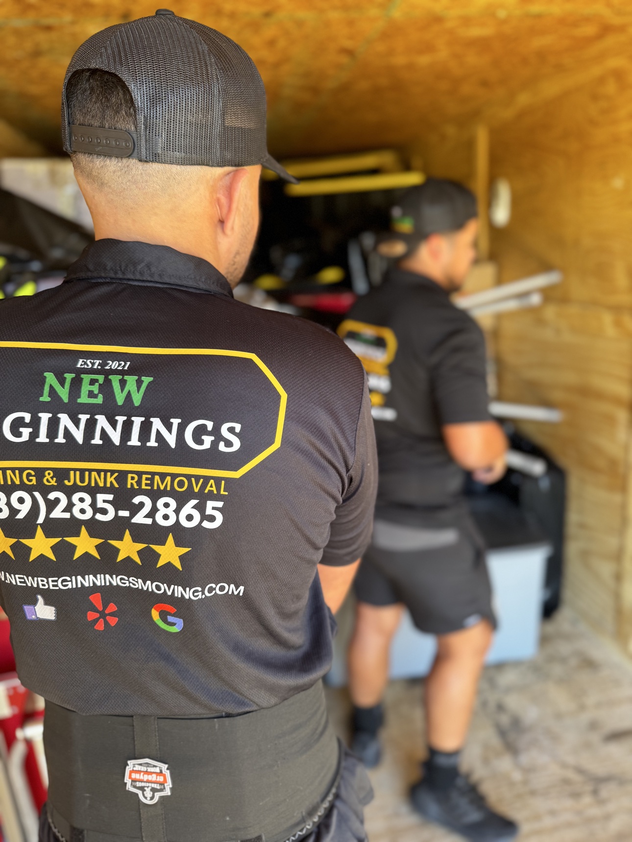 Uniformed professional moving team